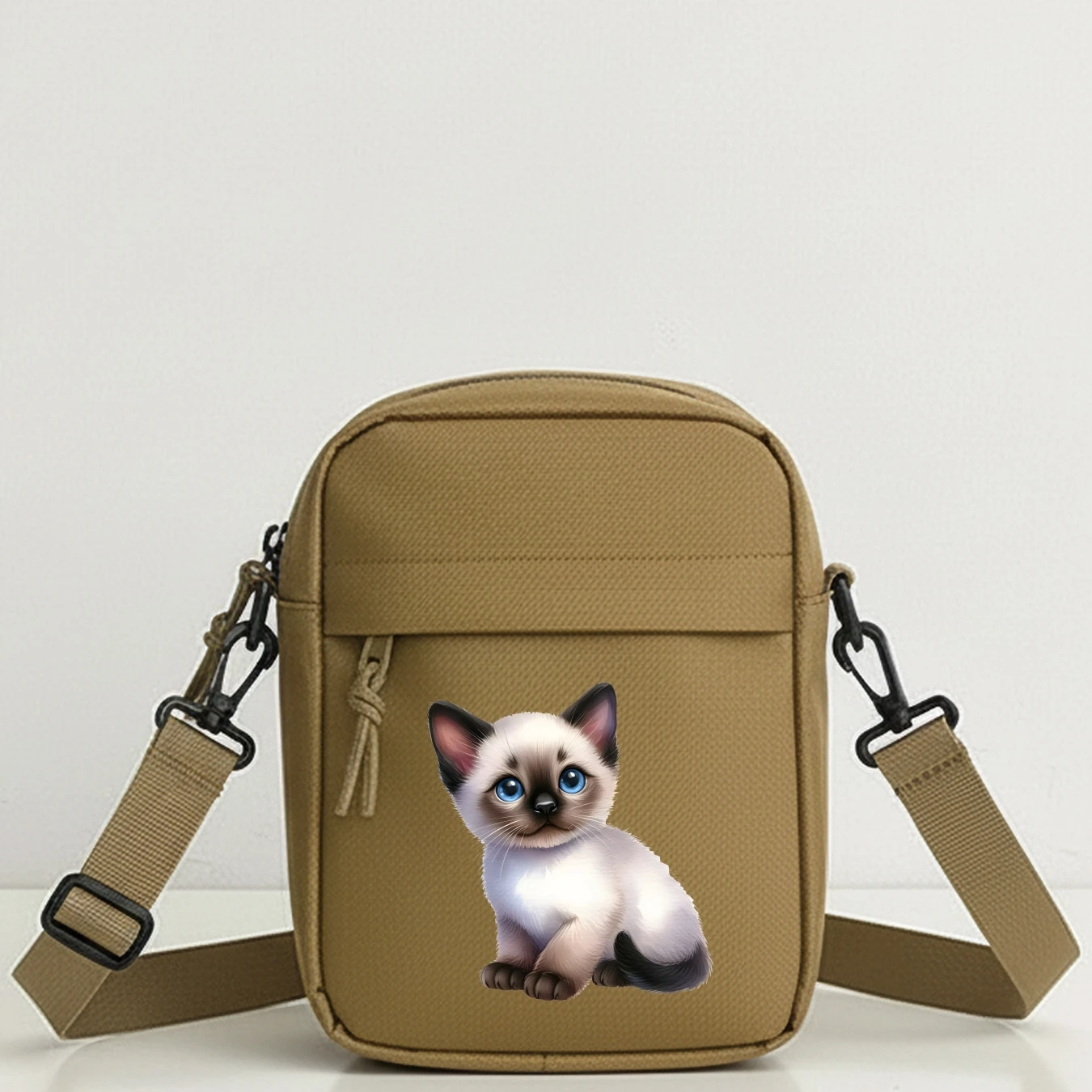 Cute Siamese Cat Mini Crossbody Bag with Adjustable Strap, Zipper Closure, Casual Purse for Walking, Cycling, Concerts, Daily
