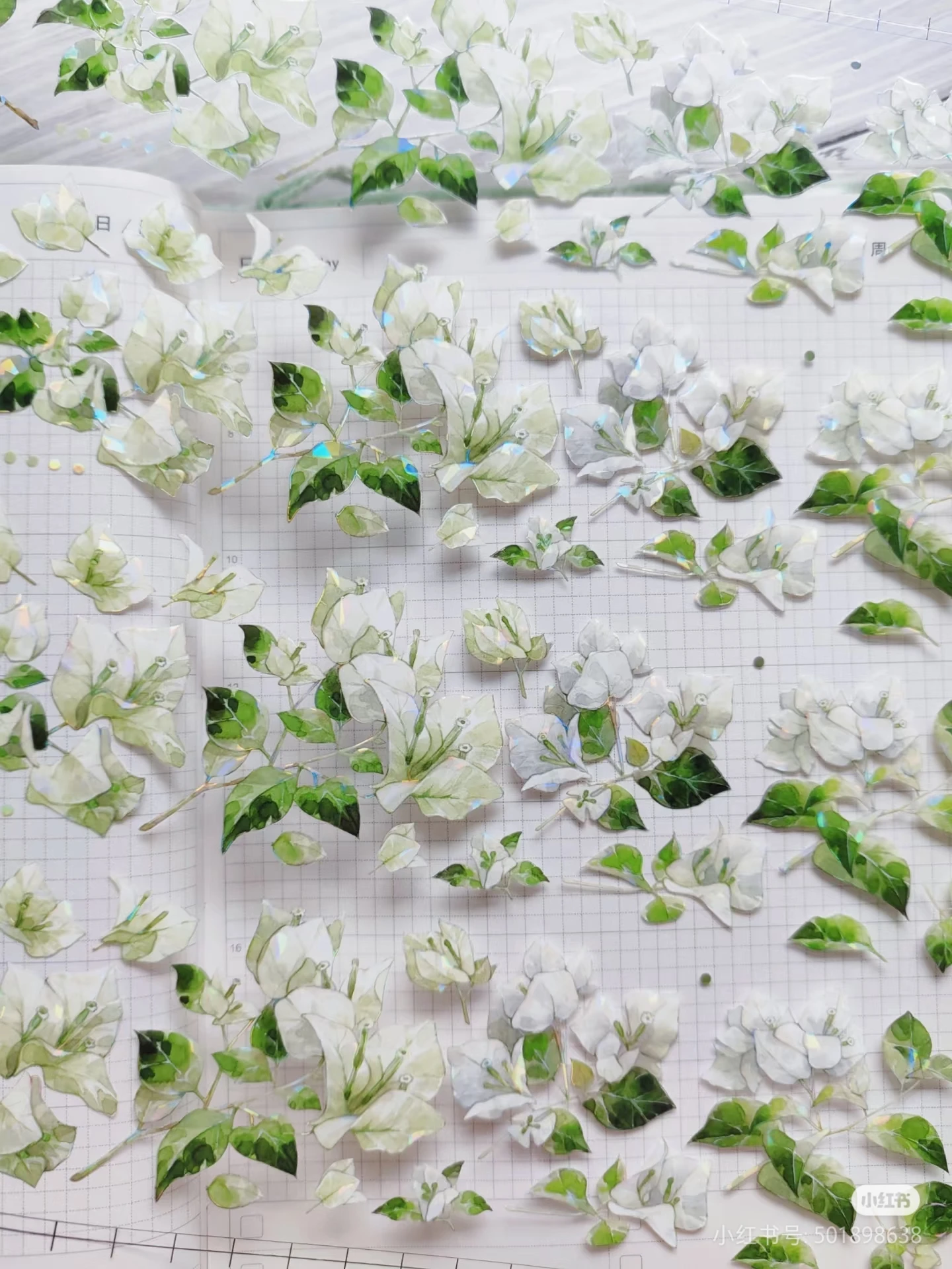 

5M Day And Night Planner Grass Long Yingfei Shell Shiny Pet Washi Tape Planner Journal Collage White Flowers