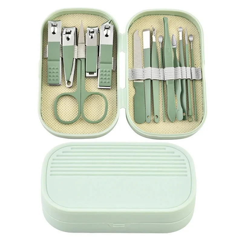 

14 Piece Deluxe Manicure & Stainless Steel Nail Scissors, Clippers, Ear Digging Pedicure Set Pink And Blue Spoon for Men & Women