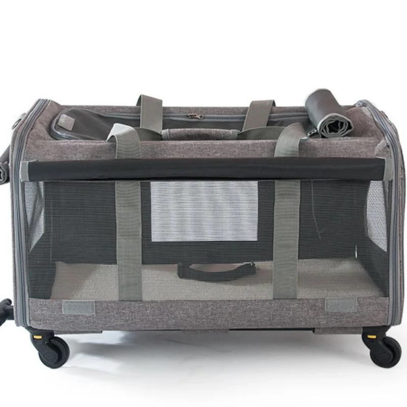 Portable Pet Trolley Case Detachable Breathable Travel Bag with Universal Wheels Large Capacity Carrier for Small Dogs