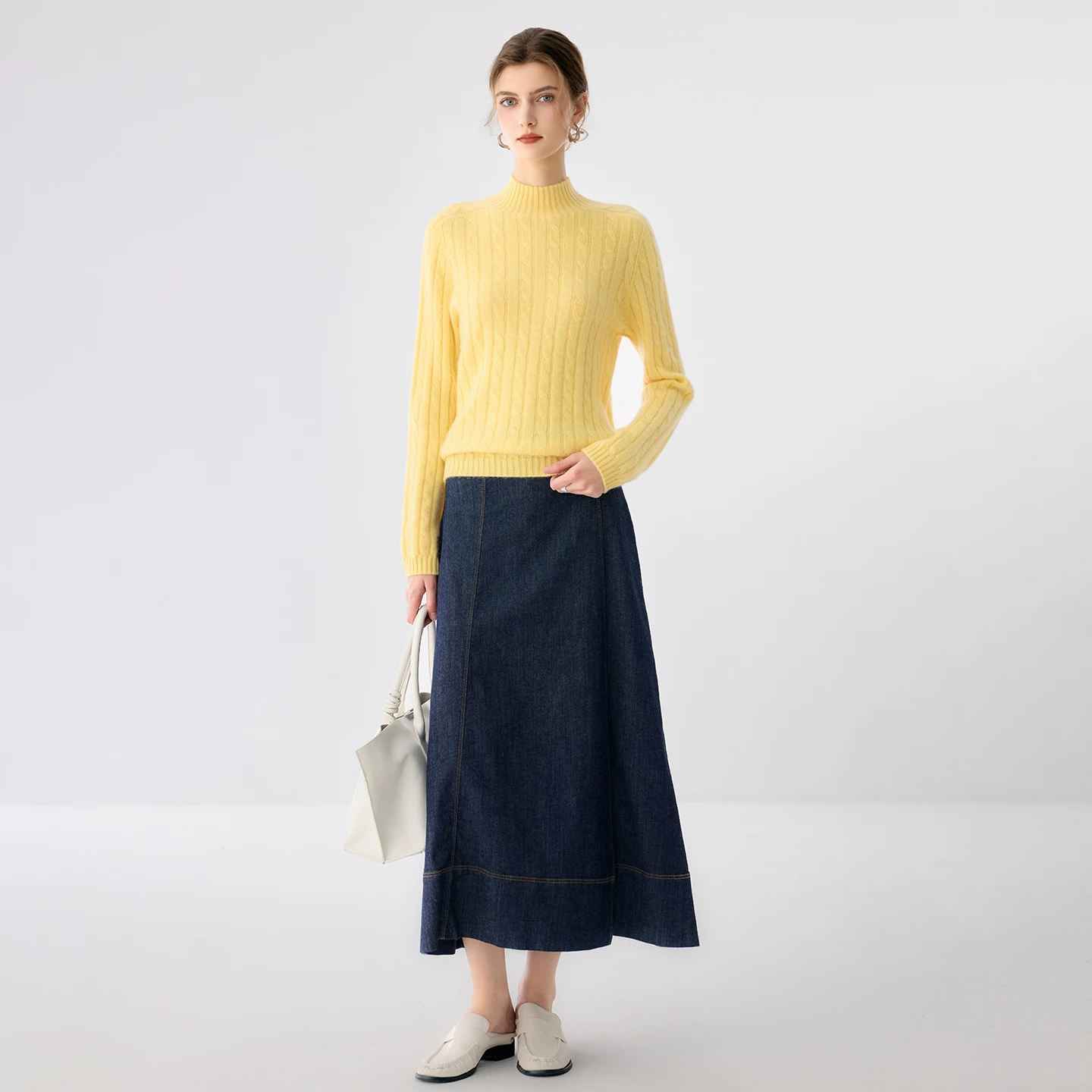 Autumn Winter New 100% Premium Cashmere Ribbed Cable‑Knit Solid Color Sweater Women Elegant Mature Cozy Daily Knit Pullover
