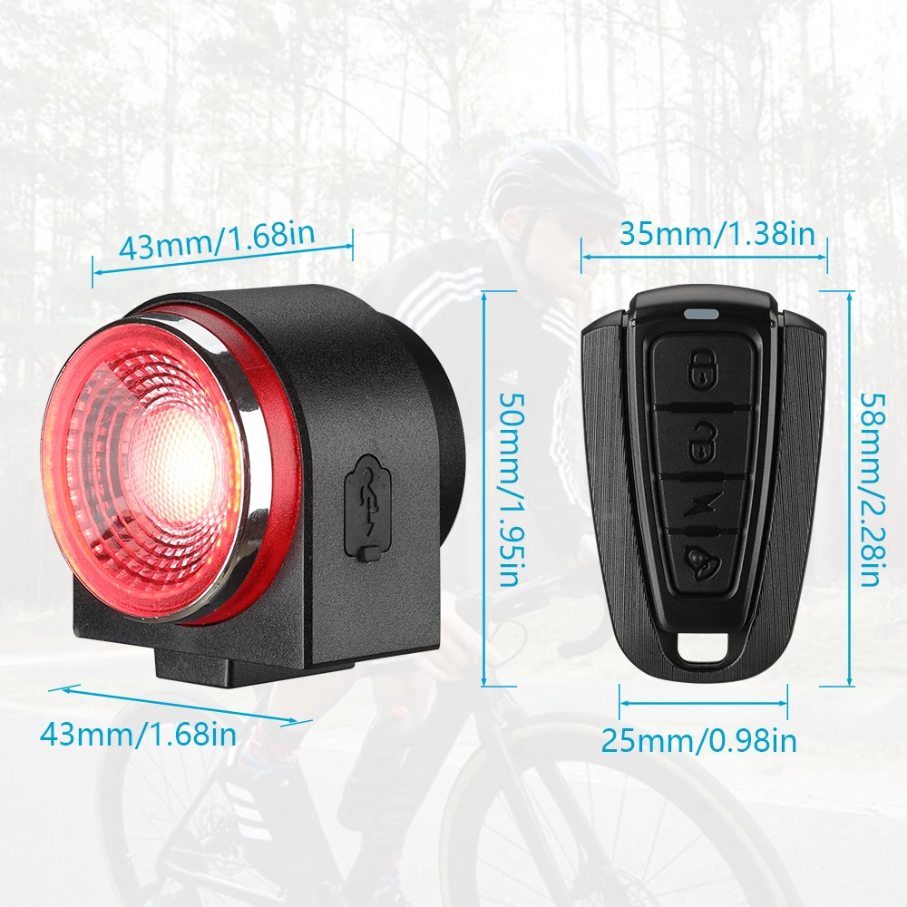 ANTUSI A8pro Bike Anti-theft Alarm Lock Auto Brake Cycling Taillight Remote Control Waterproof Bicycle Rear Light Wireless Bell