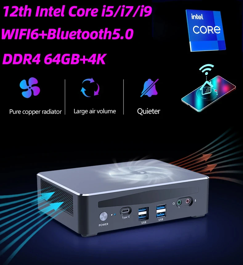 Helorpc Gaming Mini PC i9 12900H 14 Cores 20 Threads DDR4x2  4K HD WIFI6 Bluetooth5.0 Type-C Support Win10/11 LINUX  Desktop pc