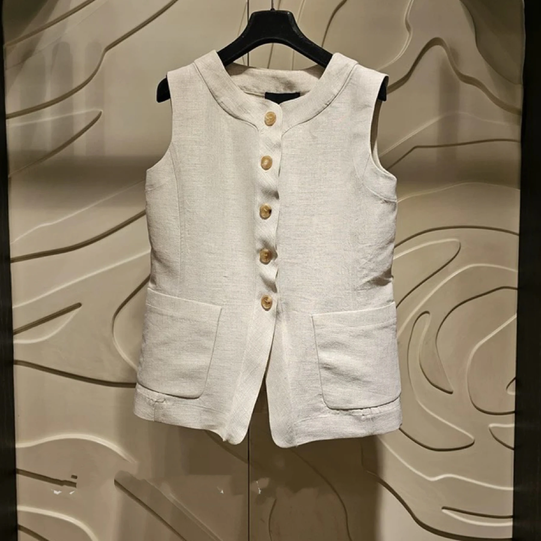 ชุดเสื้อกั๊กและกระโปรงผ้าลินินเอวสูงทรงยาวสไตล์เกาหลี รุ่น LNVN 25 สำหรับฤดูร้อน กระโปรงเอวสูงปานกลาง