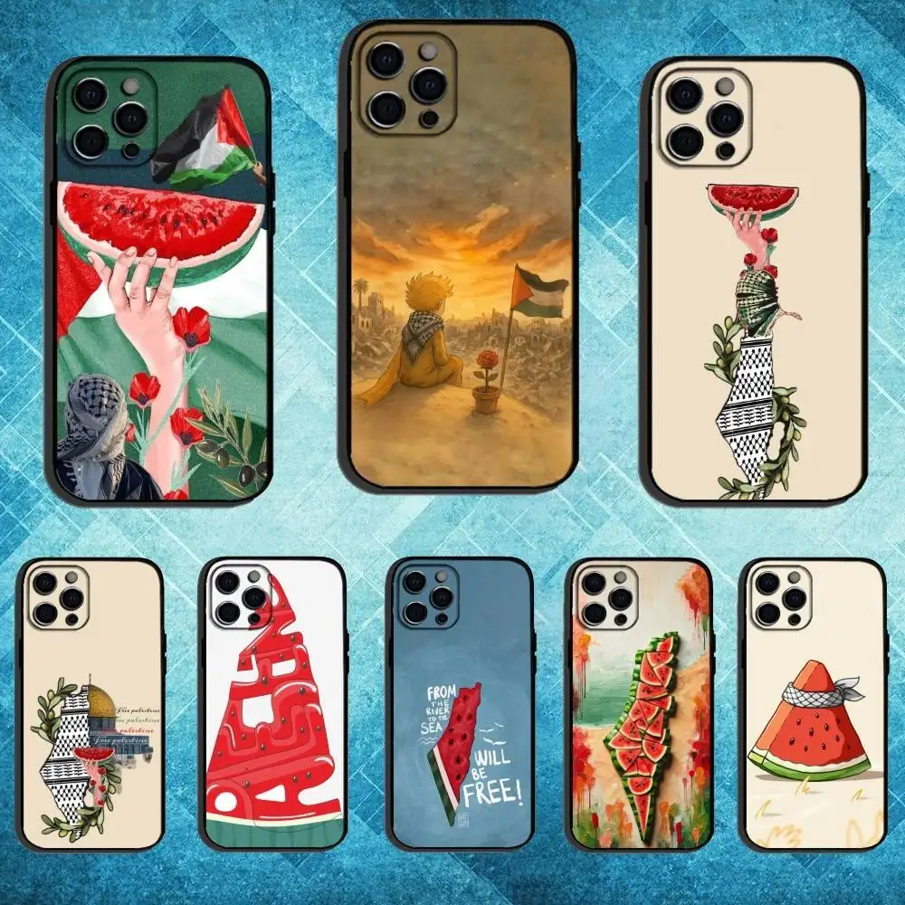 

Watermelon Art P-Palestine-s-F-Flag Phone Case For iPhone17,16,15,14,13,12,11 Plus,Pro Max Soft Black Cover