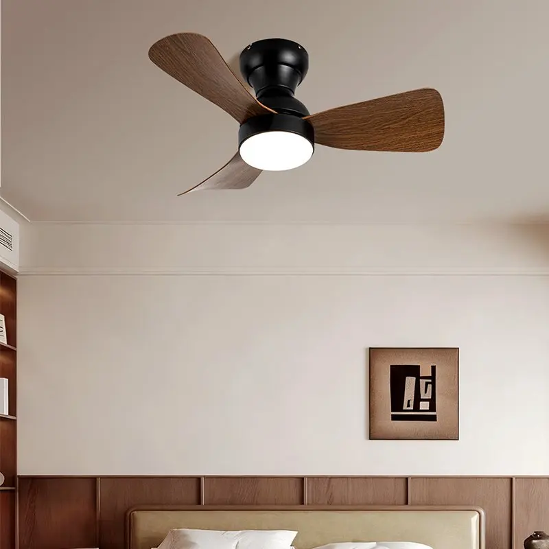 Walnut Finish Ceiling Fan Light, Silent Eye Friendly Minimalist Fan Lamp for Bedroom Dining Room Study Home