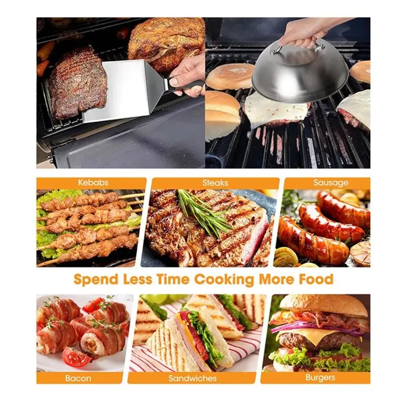 B97A-Burger BBQ Cookware Cooking Set 5Pcs Smashed Burger Press Kit, Barbecue Tool Set For Cookout, Grill, Griddle