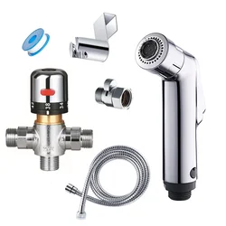 Thermostatic toliet bidet faucet set flow adjustable double function hand bidet sprayer bathroom quality toilet shower head