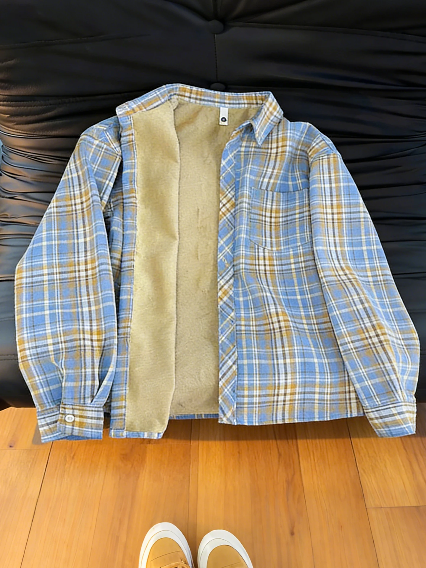 

Желтая клетчатая мужская рубашка с длинным рукавом на флисовой подкладке, винтажная, для пар, повседневная уличная одежда, зимняя мода, полиэстер...