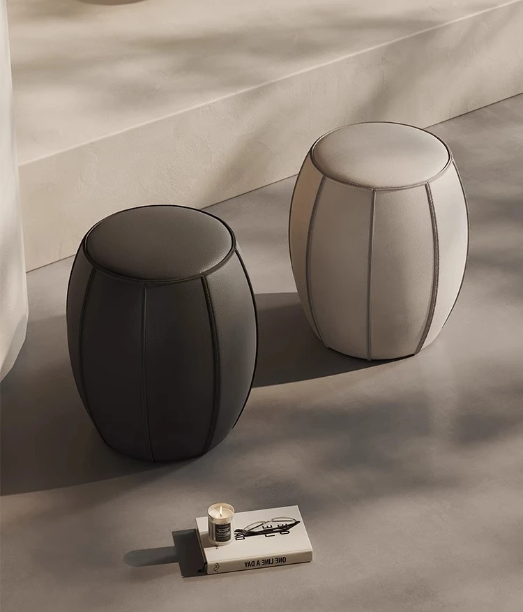 

Designer Italian minimalist fully frosted leather shoe changing stool dressing cloakroom living room low stool
