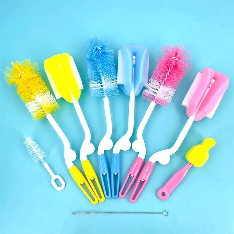 5pcs/lot Bottle Brush 360 Degree Rotation Baby Pacifier Cup Nipple Cleaning Brushes Set Handheld Soft Head Food Grade Watering