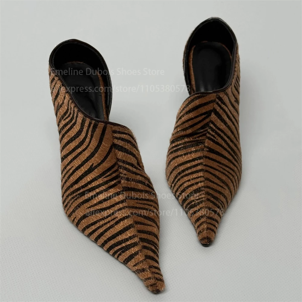 Zebra Print Side Cutout High Heel Pumps Faux Pony Hair Pointed Toe Slip on Stiletto Heel Mules Sexy Casual Ladies Dress Shoes - view 5