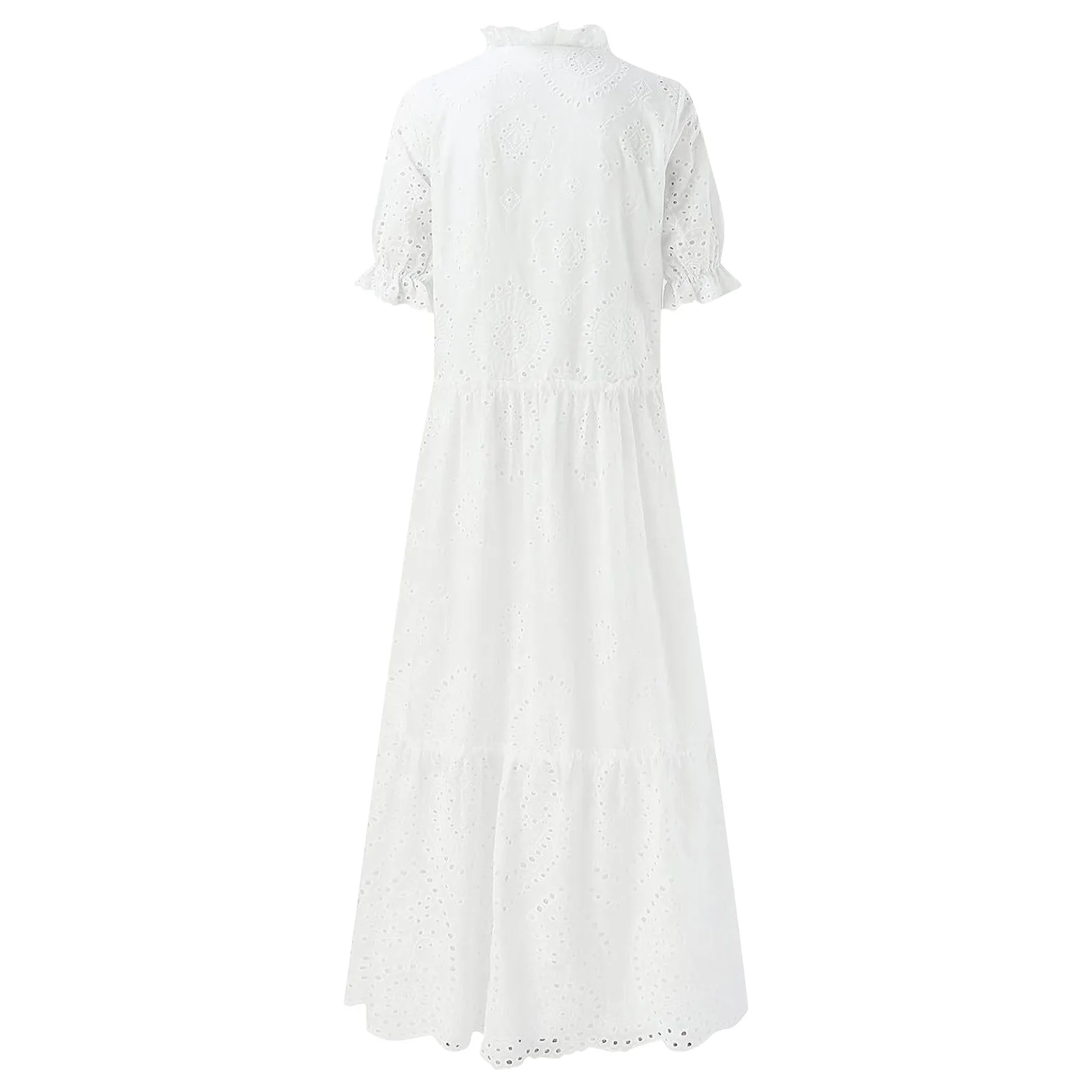 Robe longue en dentelle blanche pour femmes, tenue décontractée, surdimensionnée, à lacets, col en V, ajourée, de plage, style boho, maxi