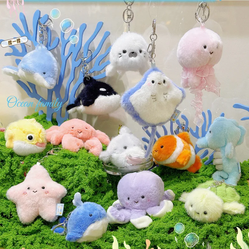Jinnew océan famille peluche soulagement du Stress petit Animal suspendu décoration sac à dos porte-clés presse Bb appel peluche