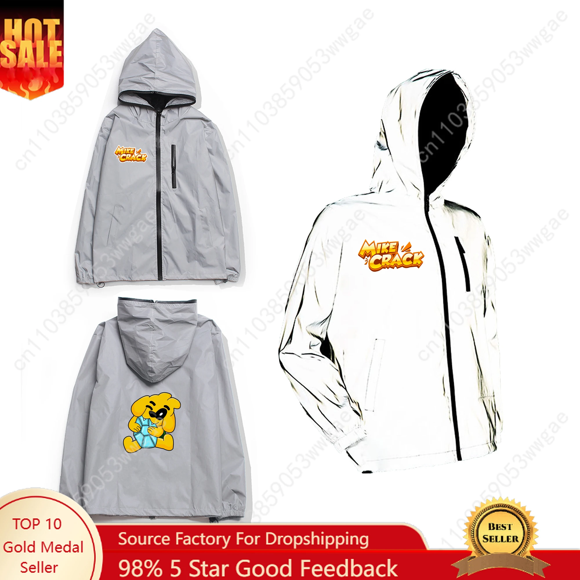 

Mikecrack Reflective Jacket Men Women Coat Hooded Windbreaker Run Pocket Jackets Cycling Hiking Zipper Cartoon Customized Hoodie
