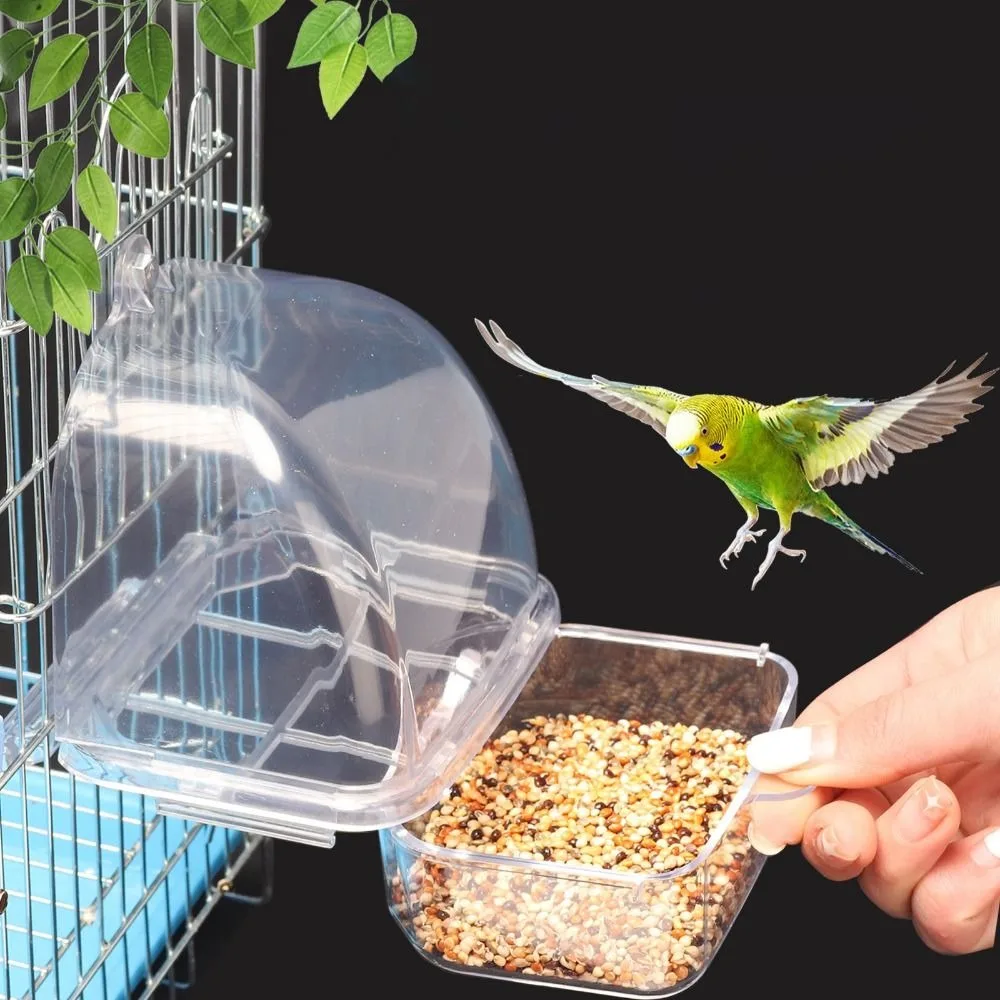 Bird Cage Feeder Transparent Durable Plastic Parrot Feeding Box Large Capacity Food Trough Splash-Proof Pet Container