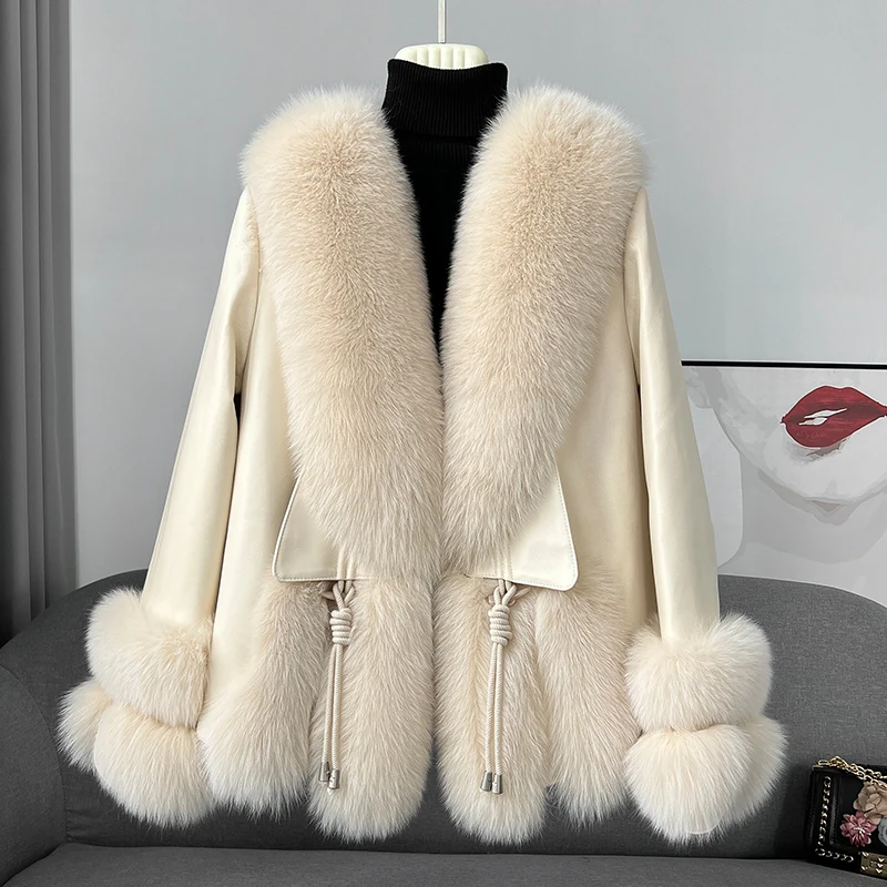 ZDFURS*Haining 2022 Popular Fox Fur Big Fur Collar Fur Coat Female Fur and Leather Overcoat Young Fashion down Jacket