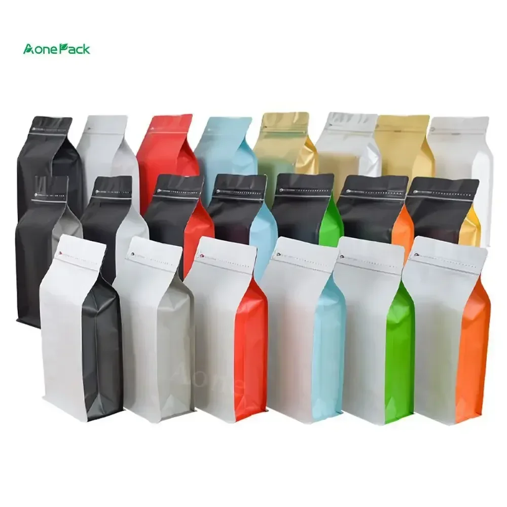 

100PCS Food Grade Plastic Foil Packaging Bag for Coffee 100g 250g 500g Side Gusset Coffee Bean Bag With Valve Flat Bottom Bags