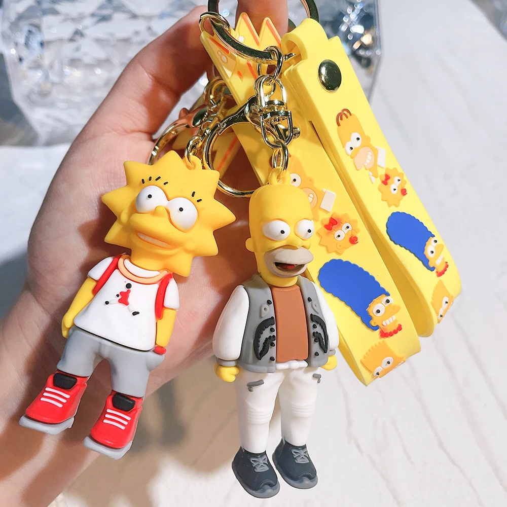 Disney The Simpsons Anime Figure Silicone Keychain Bart Simpson Cartoon Doll Pentand Keyrings for Car Accessories Gift for Kids