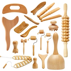 20Pcs Wooden Massager set Gua Sha Deep Tissue Massager for Body Face Lifting Maderoterapia Acupressure slimming tool Weight Loss