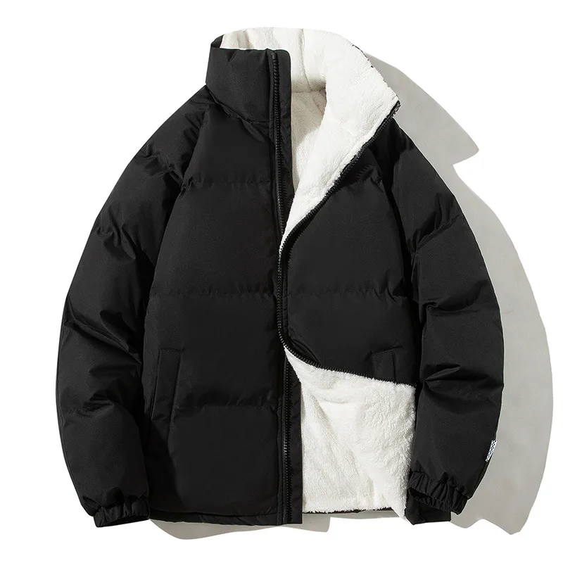 Puffer Parkas de lã de gola alta masculino, Monocromático, Grosso, Quente, Solto, Masculino, Harajuku Casacos, Inverno, Novo, 2022