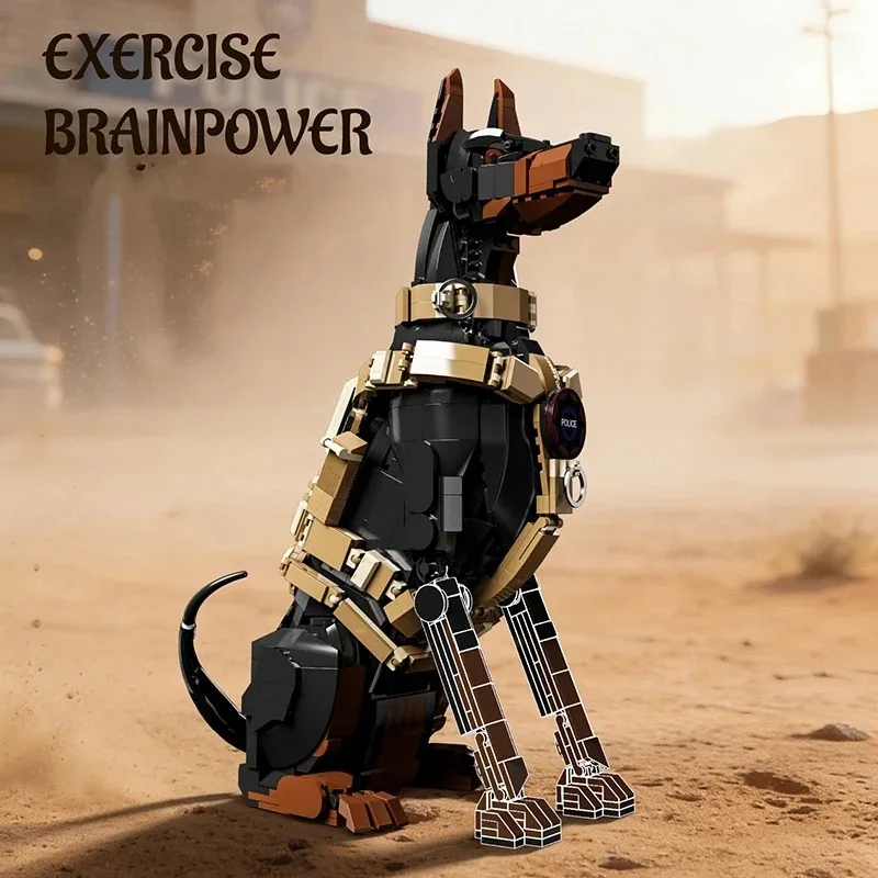 City Police Dog Building Blocks Model Doberman Animals Creative Bricks Toys for  Adult Gifts Cool Ornament 1300+pcs