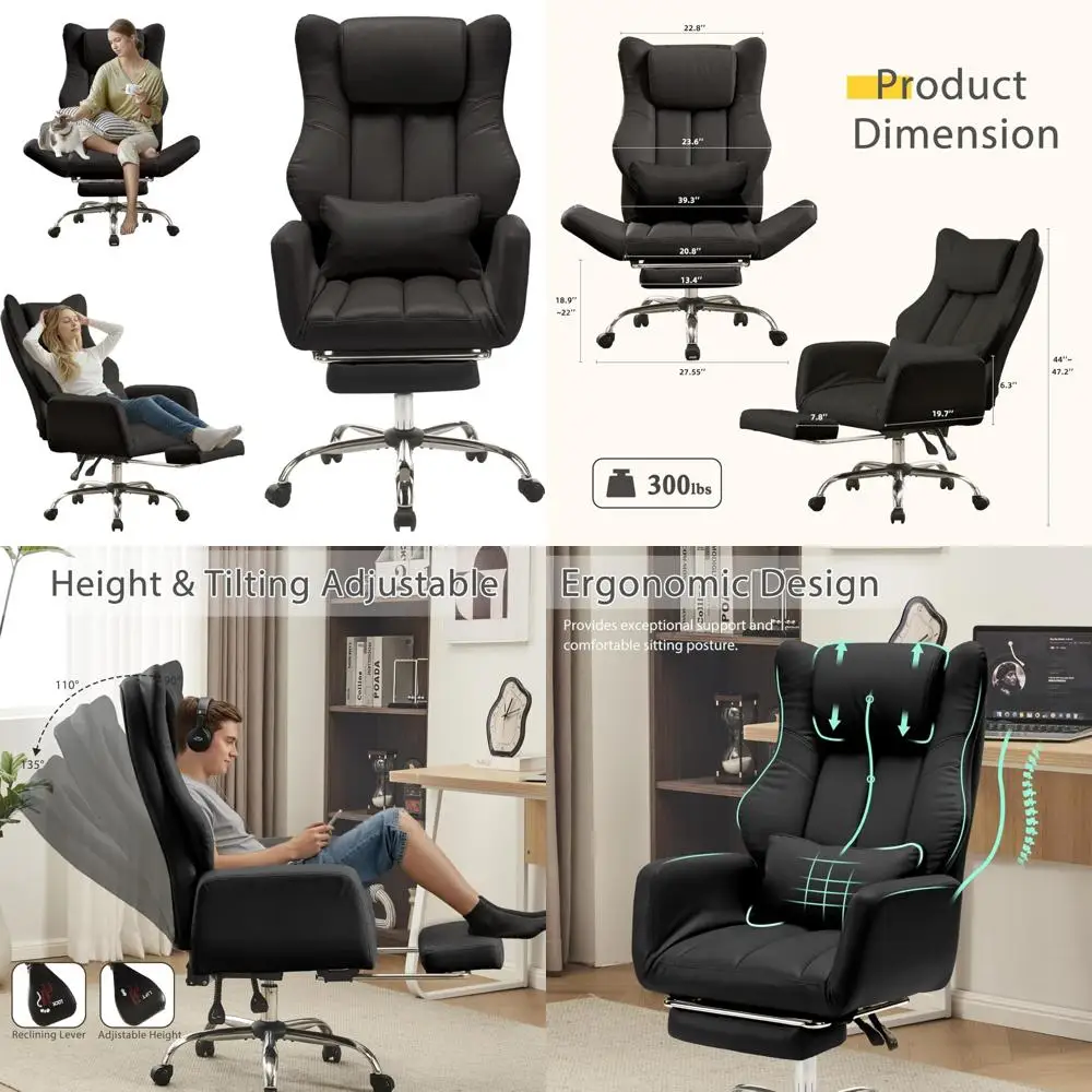 Эргономичное офисное кресло на перекрестной ноге для больших и высоких людей с подставкой для ног, кожаное кресло для руководителя, двусторонними подлокотниками, поясничной опорой