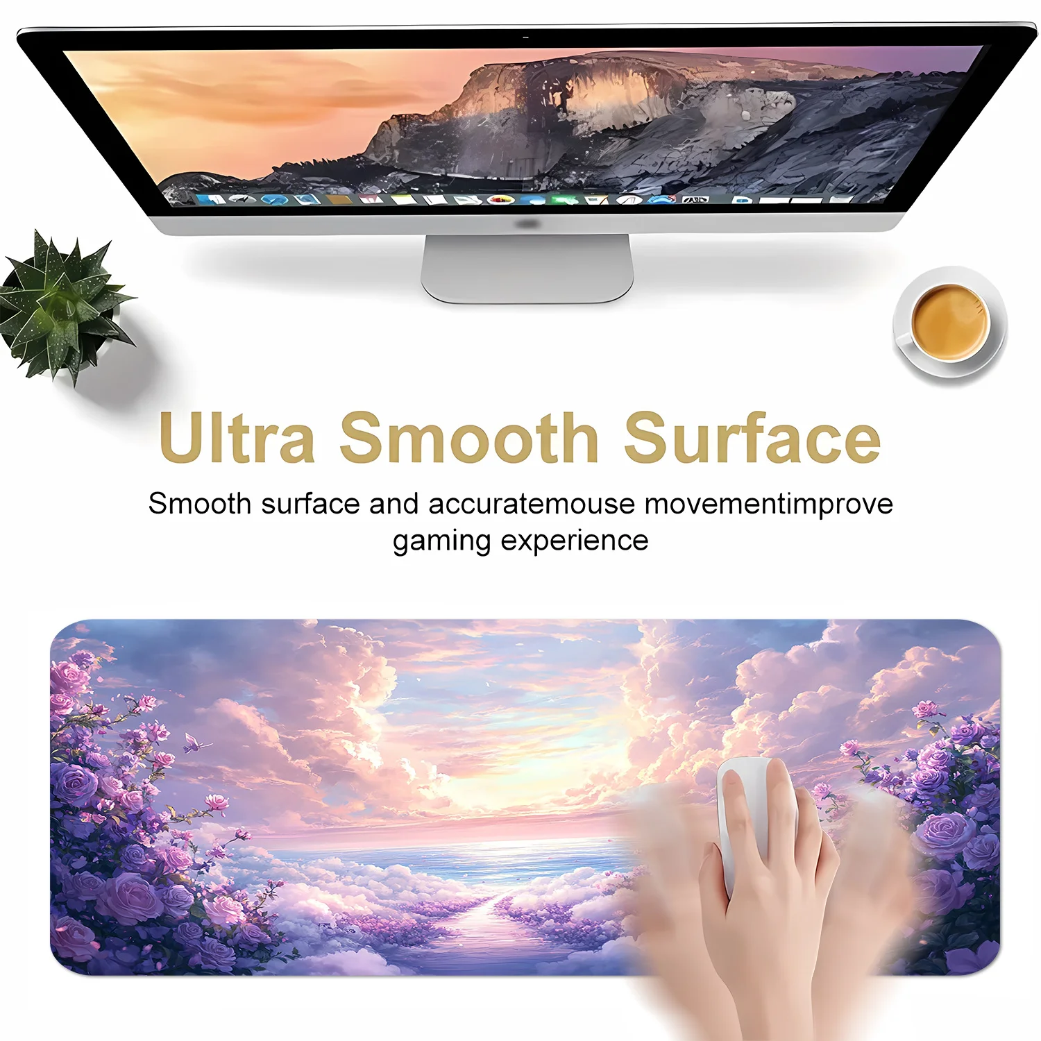 Tappetino per mouse da gioco grande fantasia floreale da 1 pezzo, design floreale dei cartoni animati, tappetino per tastiera durevole per desktop e laptop, ideale per Capodanno,