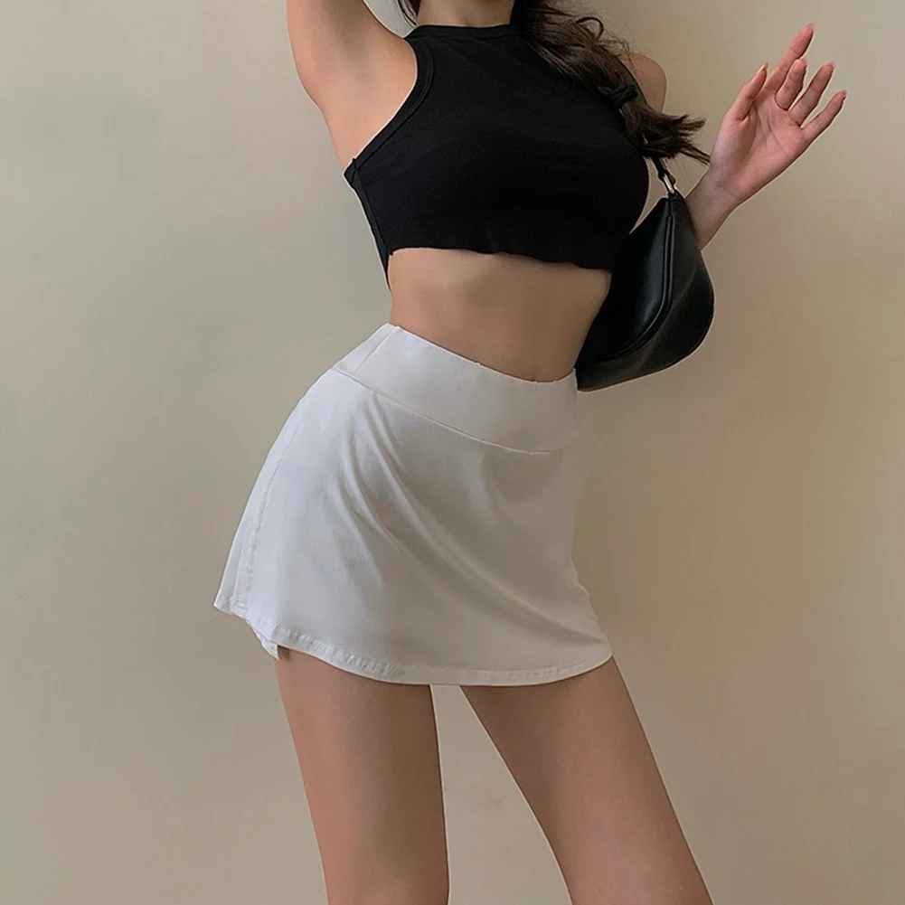 

Женская сексуальная теннисная облегающая мини-юбка, повседневная Однотонная юбка с высокой талией и запахом, шорты на подкладке, Пряная трапециевидная женская короткая юбка для девушек