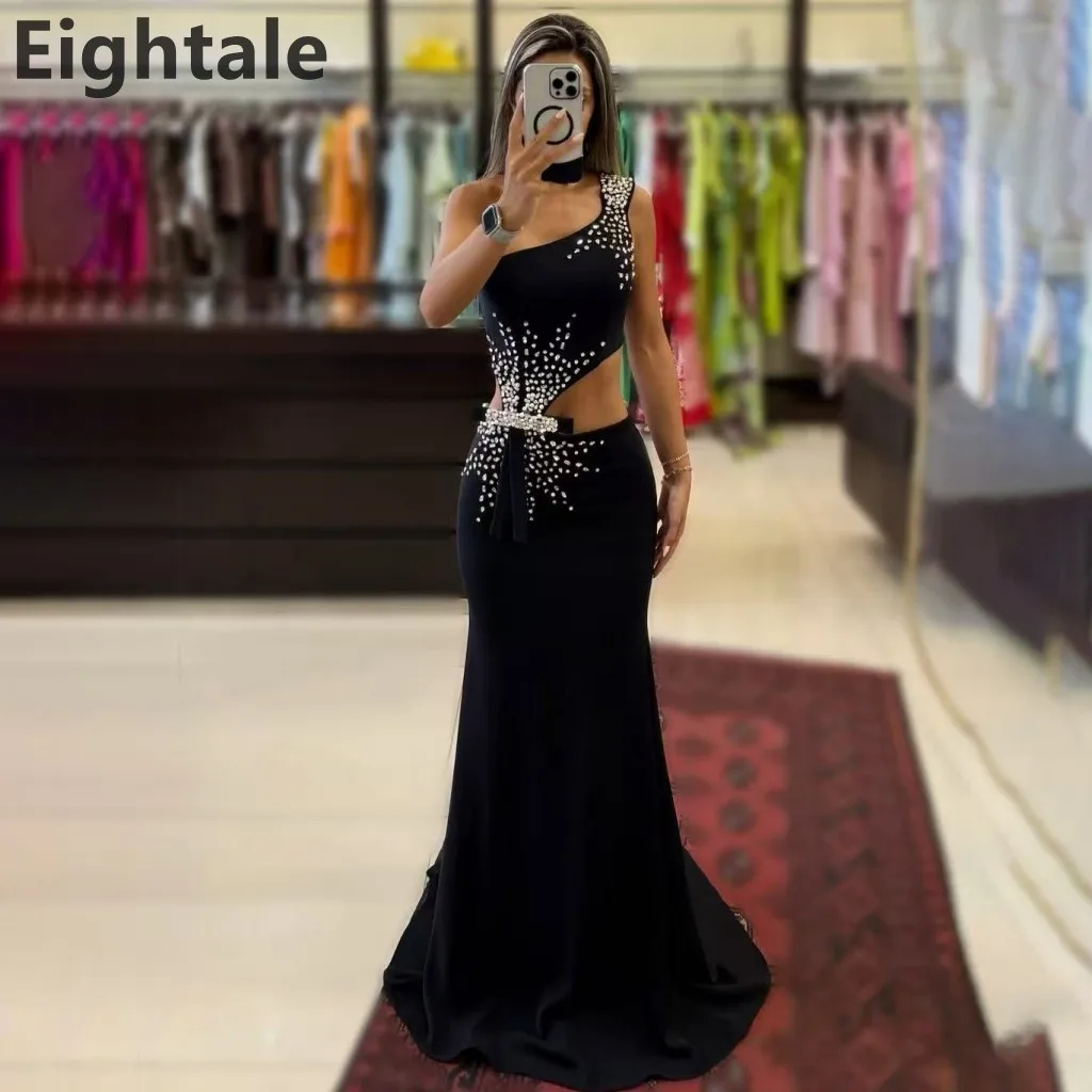 

Eightale 2025 Black Mermaid One Shoulder Hollow Evening Dresses Beaded Prom Dresses Dubai Formal Party Gown
