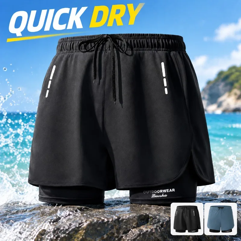 Schnelltrocknende Badehose für Herren mit integriertem Kompressionsfutter, 2-in-1-Sportshorts für Strand, Pool, Schwimmen, Laufen und Fitnessstudio.