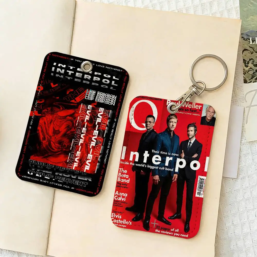 Interpol Band 1Pc PU Leather Card Holder Keychain Key Ring Door Lock Access Tags ID Card Case Keychain Card