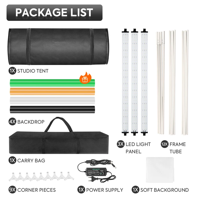 صندوق إضاءة للتصوير الفوتوغرافي 32 بوصة × 32 بوصة × 32 بوصة مع 3 أضواء LED و4 خلفيات ملونة صندوق ناعم مع ضوء عاكس للضوء لخيمة استوديو الصور
