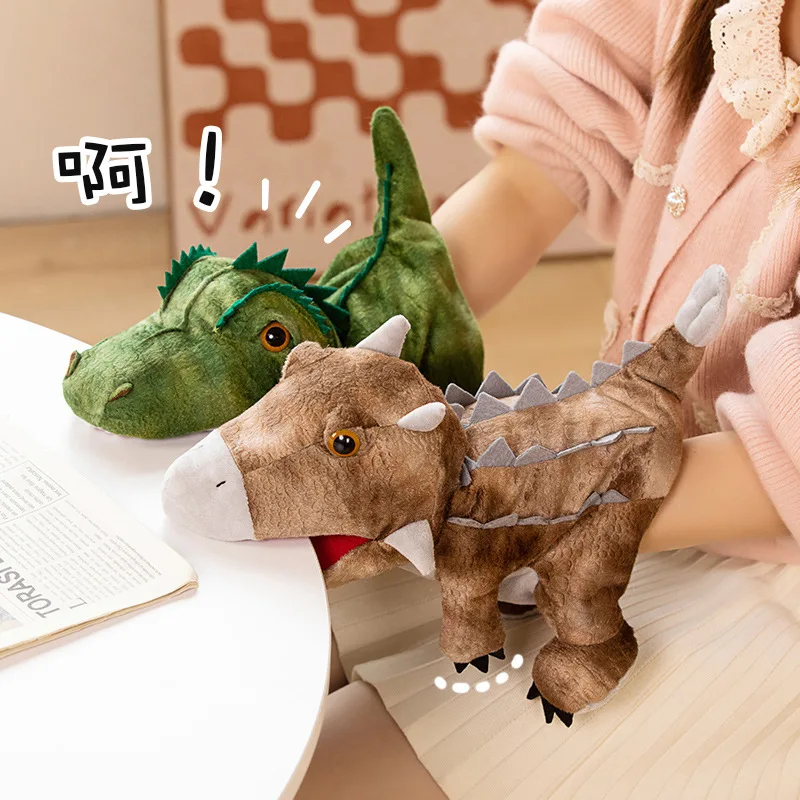 Poupées à main en peluche pour enfants, série dinosaure Velociraptor tyrannosaure Rex Triceratops, histoire familiale, jeu de rôle, jouets à doigts