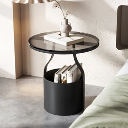 Modern Coffee Tables Round Storage Glass Table Living Room Mobile Nightstands Tabletop Multifunction Portable Home Furniture