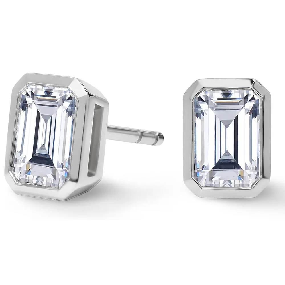 Emerald Cut Moissanite Ear Studs 925 Sterling Silver Classic Luxury Halo Earring Brincos For Women Wedding Fine Jewelry Gift