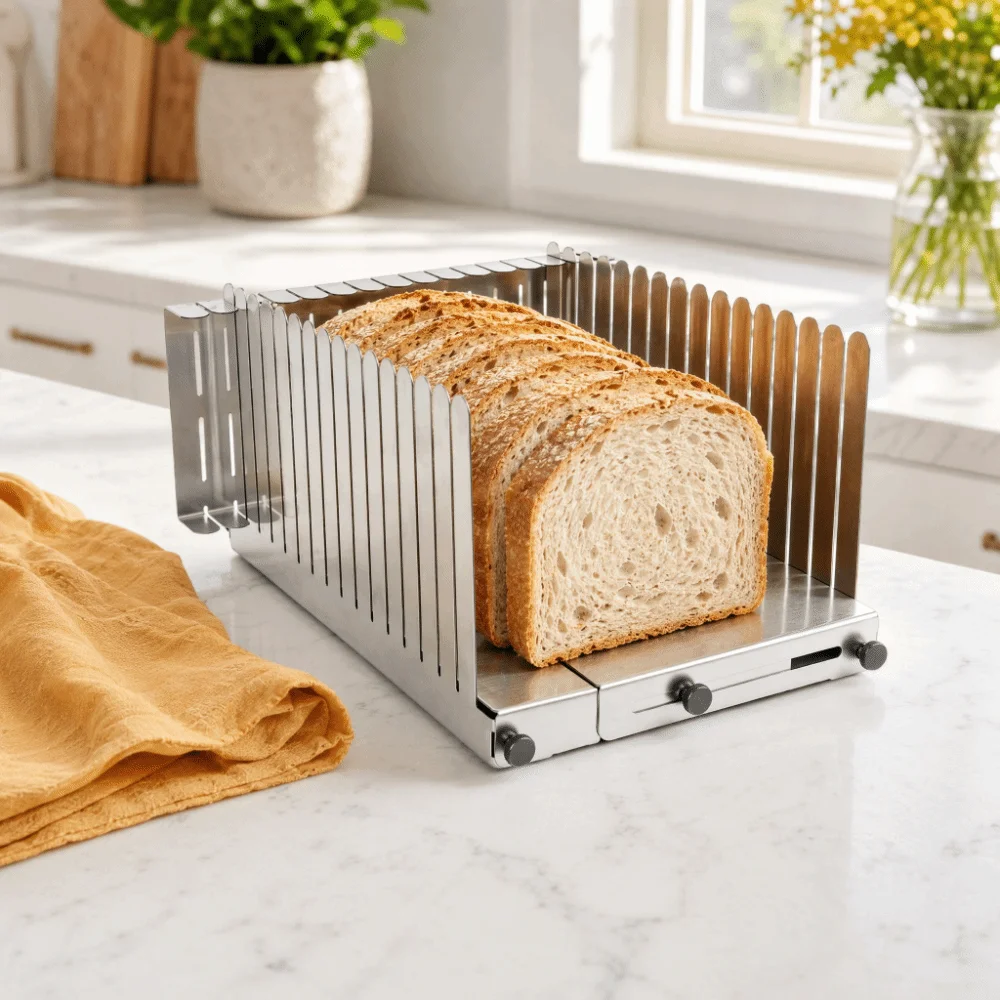 Stainless Steel Bread Slicing Guide Silver Easy Clean Toast Slicing Tool Convenient Adjustable Width