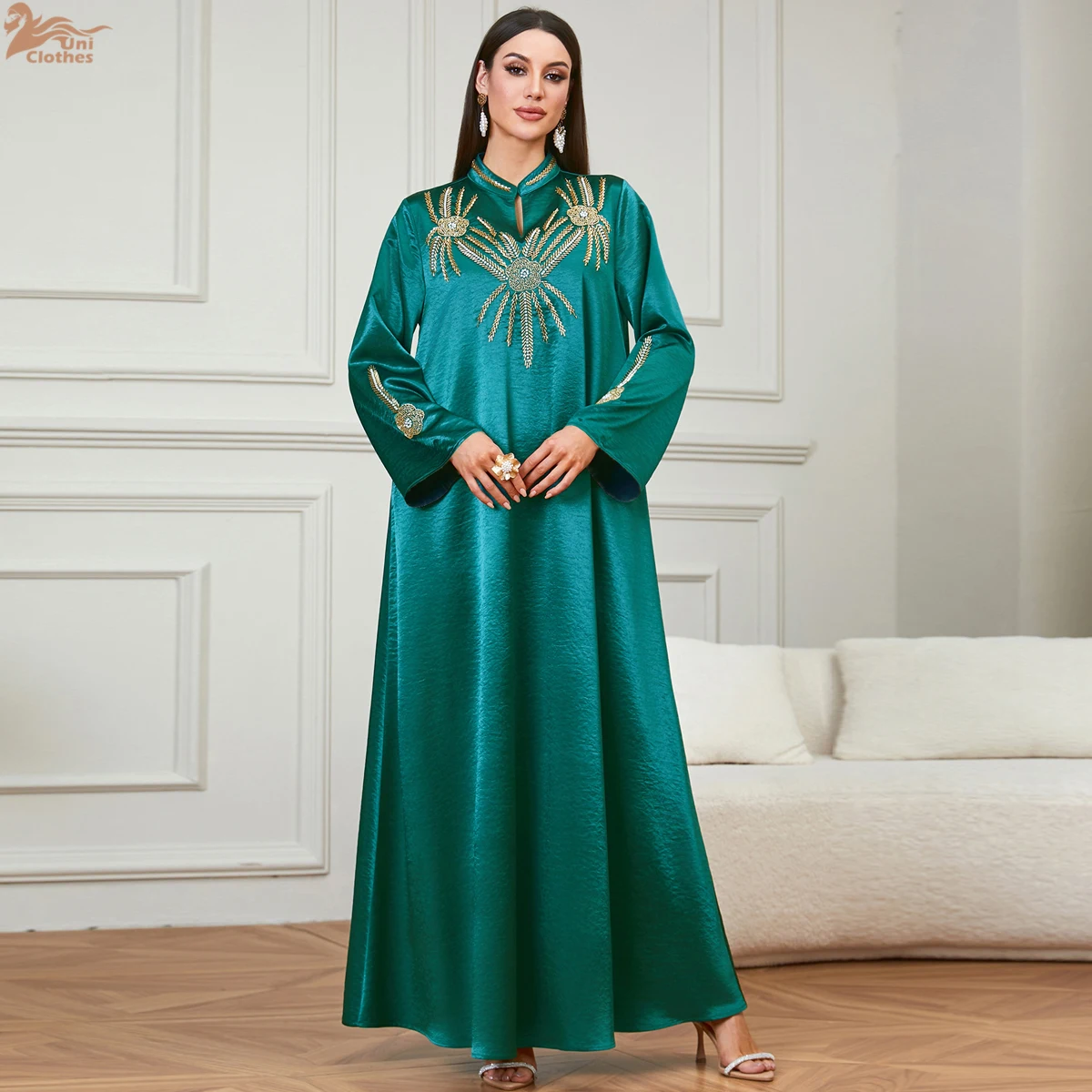 

Zahraa Embroidered Diamonds Abaya Dubai Turkey Islam Moroccan Kaftan Muslim Dress African Fashion Abayas For Women Robe