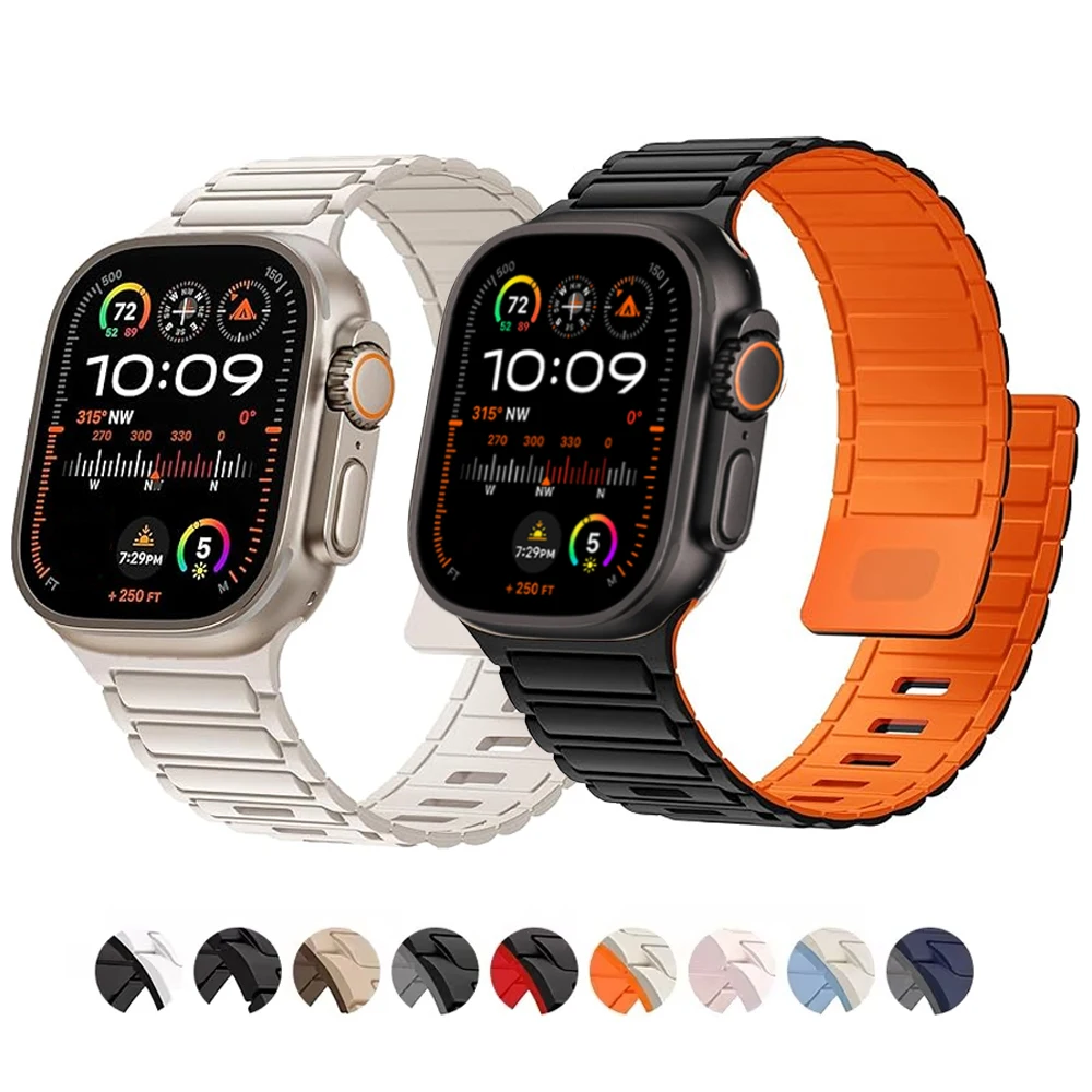 

For Apple Watch Straps 49mm 45mm 46mm 44mm 40mm 42mm 41mm 38mm Silicone Magnetic correa Bracelet Series 10 9 8 7 6 5 SE Ultra 2