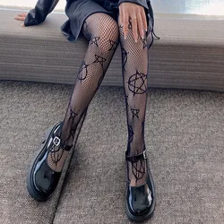 Stockings Tights Women Lolita Gothic Clothes Mesh Fishnet Pantyhose Sexy Nylon Net White Black Cutout Pattern With Hearts Cute