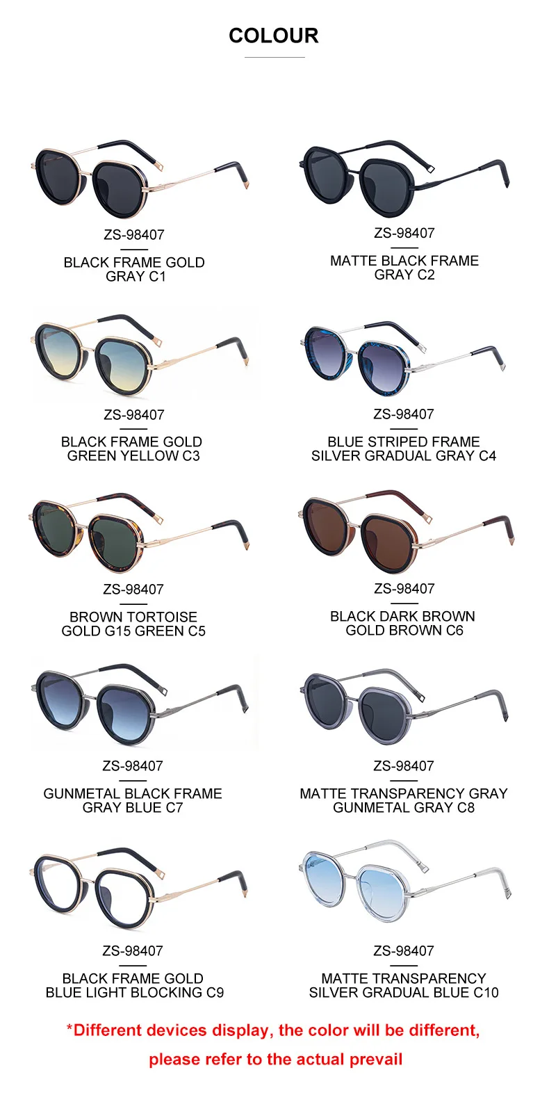 Runde Metallrahmen Punk-Sonnenbrille für Damen Vintage 2026 Luxus-Designer Sonnenbrillen Retro Elegante Schattierungen Modische Eyewear – Detail 8