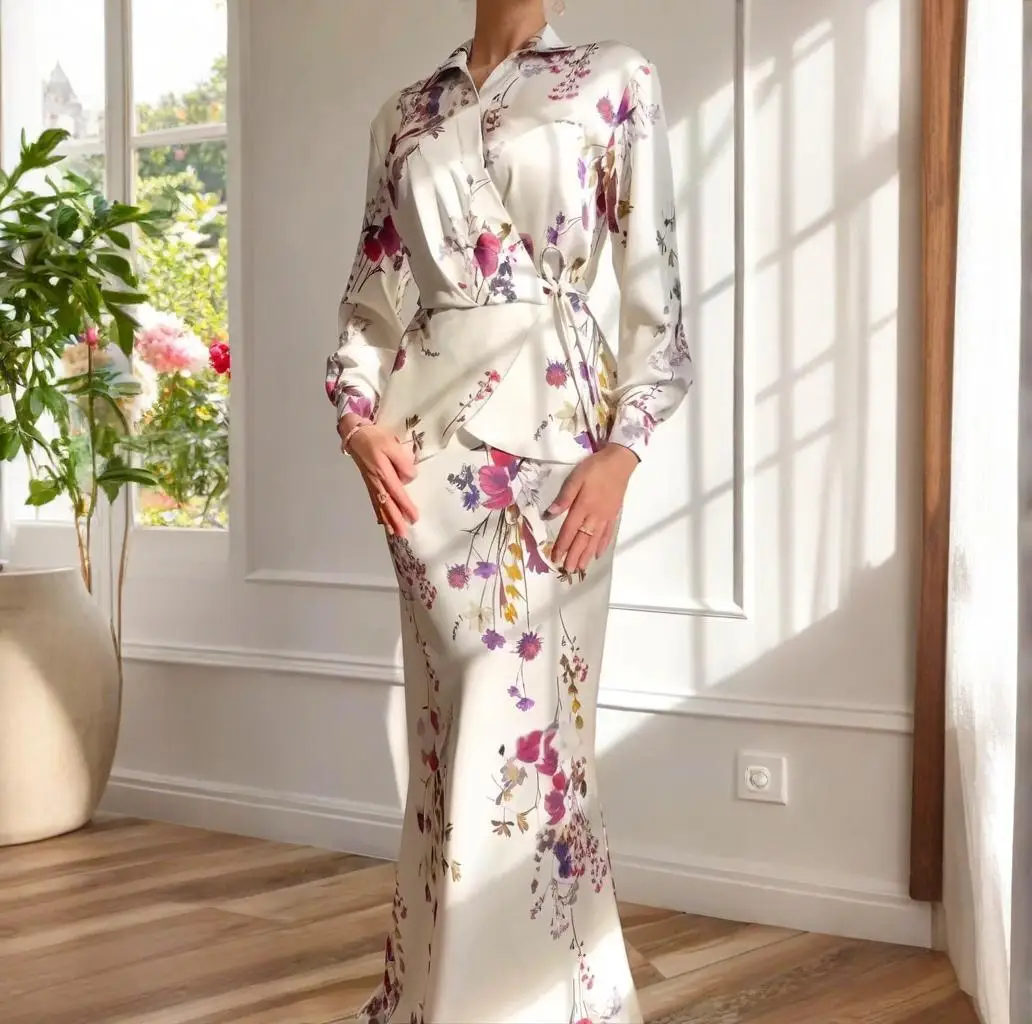 

Европейская и американская женская одежда, весна 2021, новый стиль, элегантное облегающее платье с длинными рукавами и принтом на шнуровке, длинная юбка