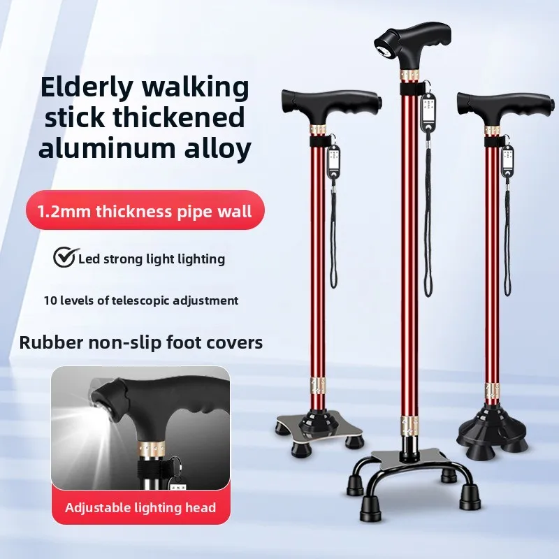 LED Light Walking Stick for Elderly - Adjustable Aluminum Alloy Crutch with Non-Slip Rubber Base for Seniors/Men/Disabled