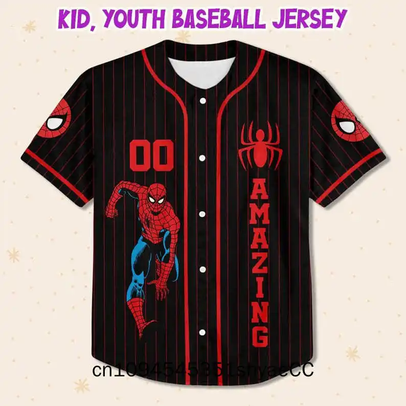 Personalize Disney Amazing Spider Man Black Striped, Custom Kids, Youth, Adult Disney Baseball Jersey, Birthday Gift For Fans Fa