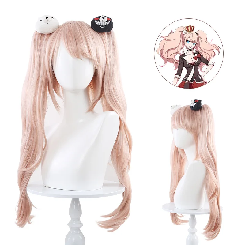

Anime Danganronpa cosplay wig Enoshima Junko light pink double ponytail hair clip Heat Resistant Synthetic Hair with Rose net