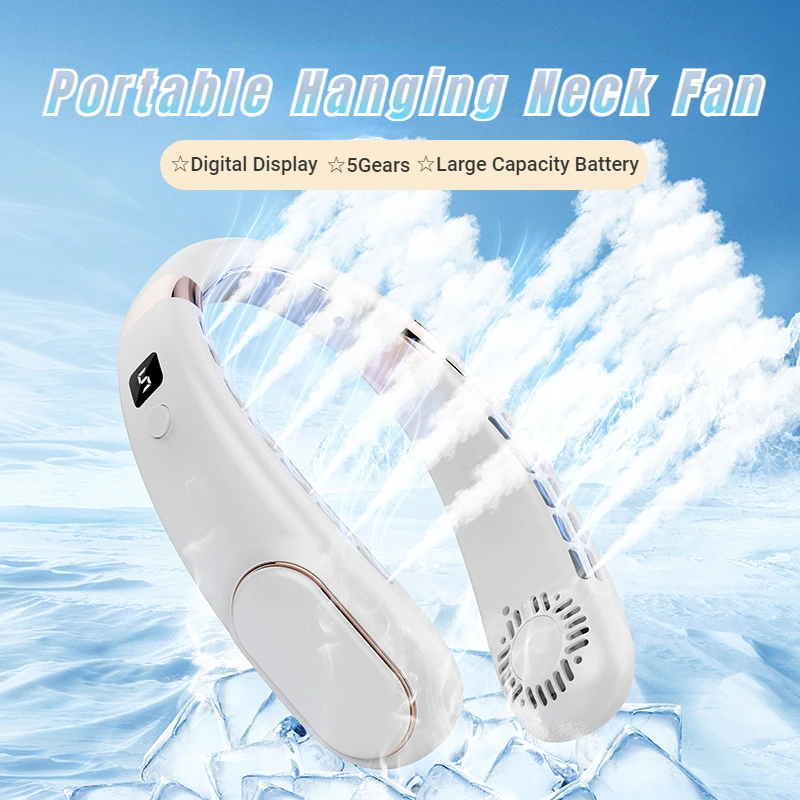 

Neck Fan Portable Hanging Neck Cooler Digital Display 5 Gears Bladeless Electric Fan USB Rechargeable Mute 7000mAh Ventilador