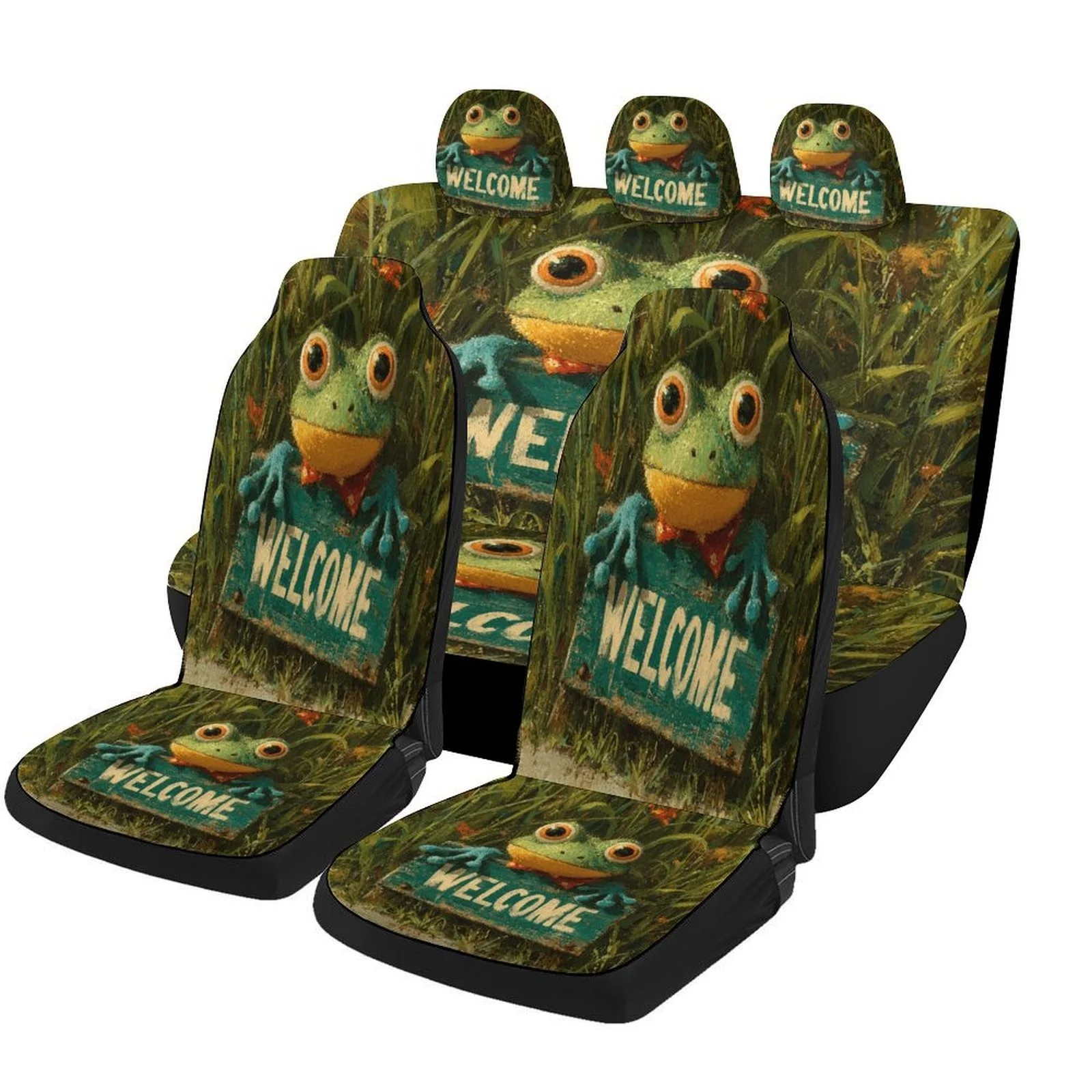 

Frog Welcome Designed Car Seat Cover Set For Most Cars, Trendy Novelty High-quality Car Seat Protector Covers Full Set, Universa