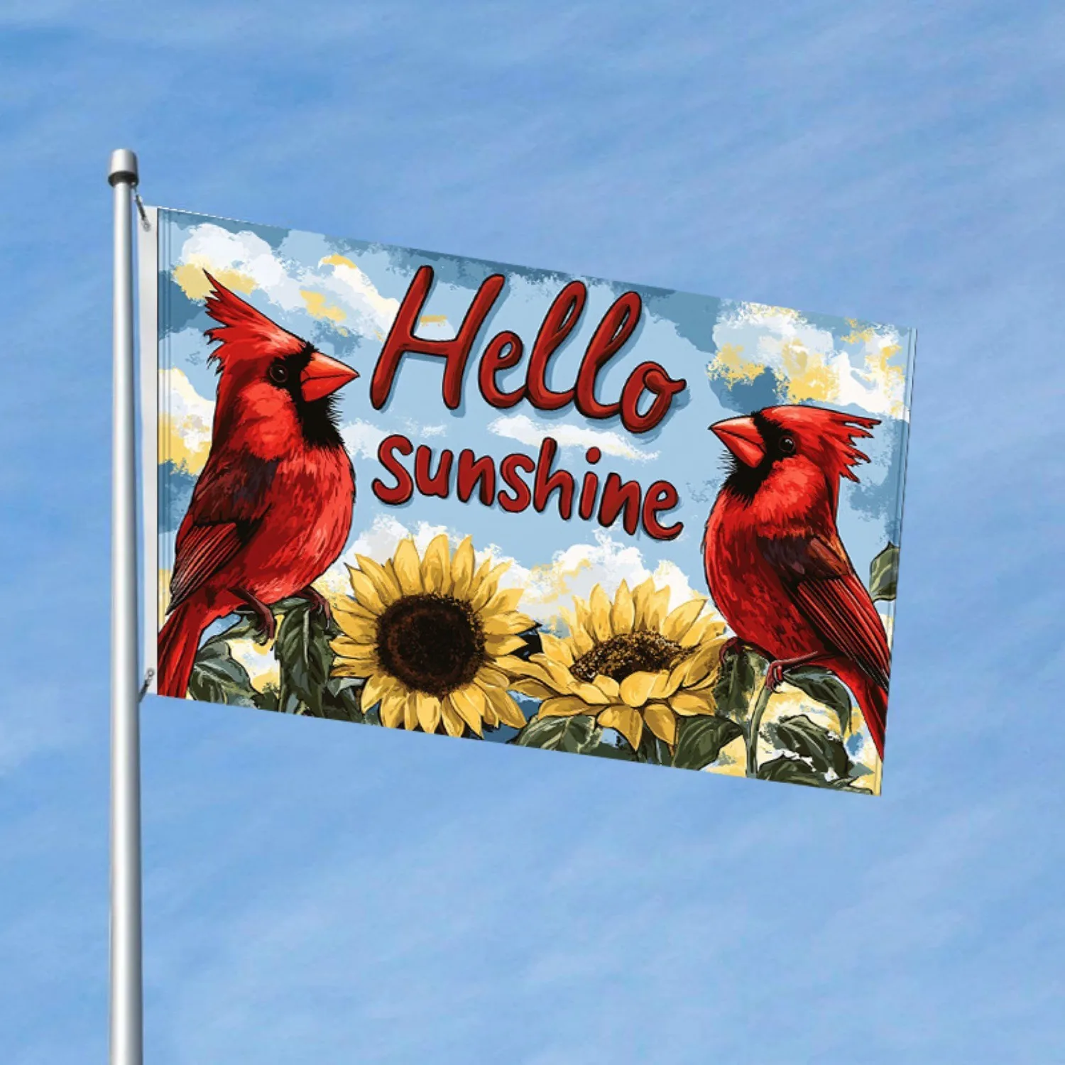 Cardinal Sunflower Garden Flag Hello Sunshine Polyester Outdoor Decoration House Banner