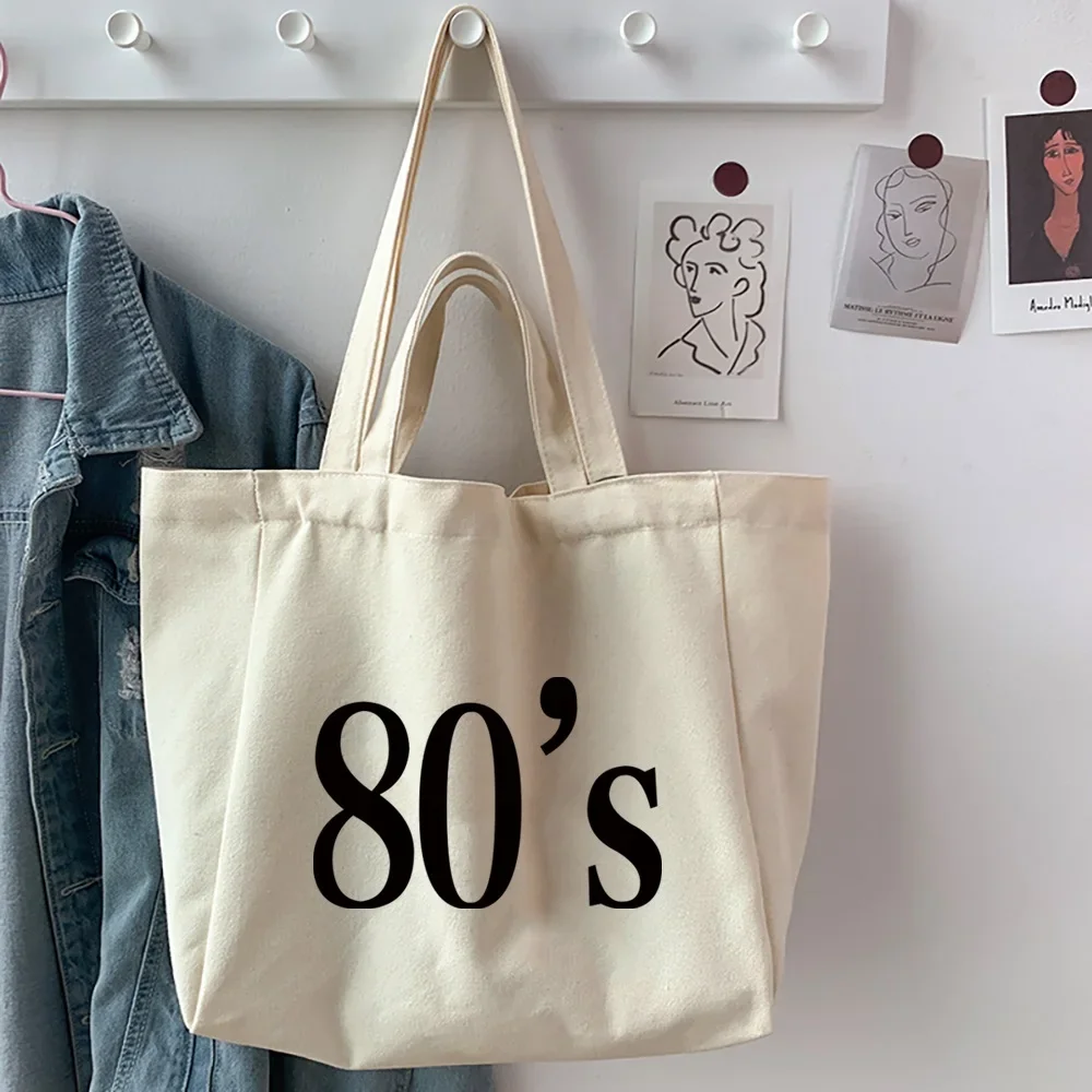 Ladies Shopping Handbags Casual Canvas Large Capacity Foldable 90s-60s Printed Shoulder Bags Shopping Organizer Tote Bags