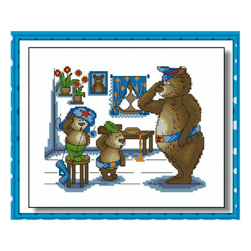 

Cross-stitch set 28CT, 18CT, 14CT, 11CT Optional printed fabric handmade material pack saga Cute Bear Family